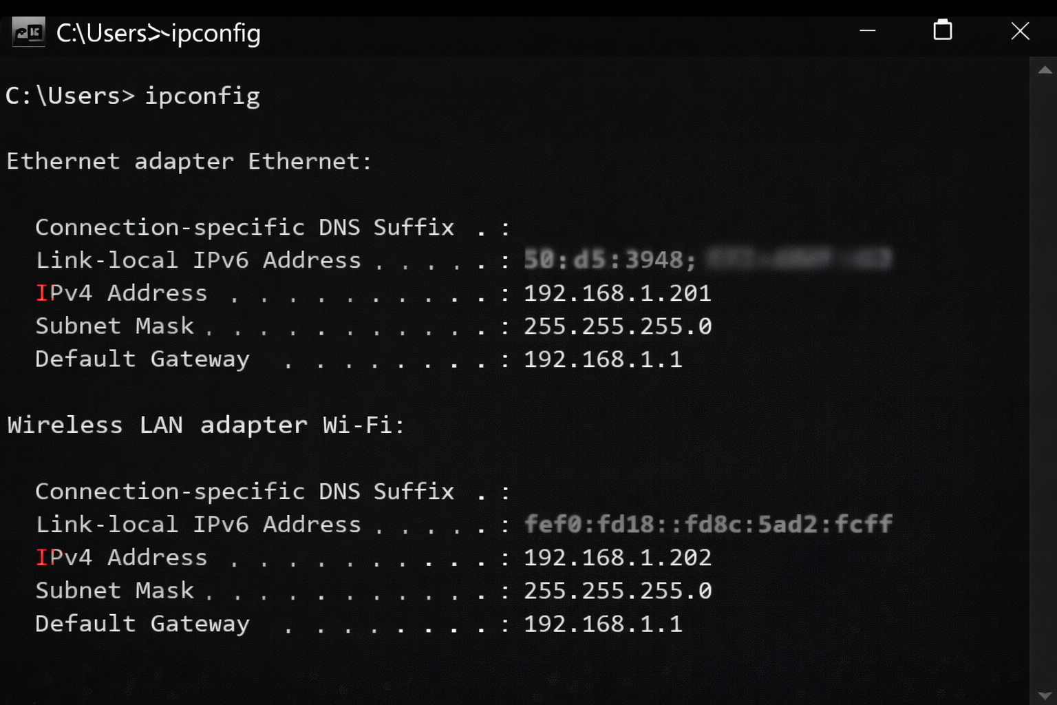 CMD ipconfig command screenshot