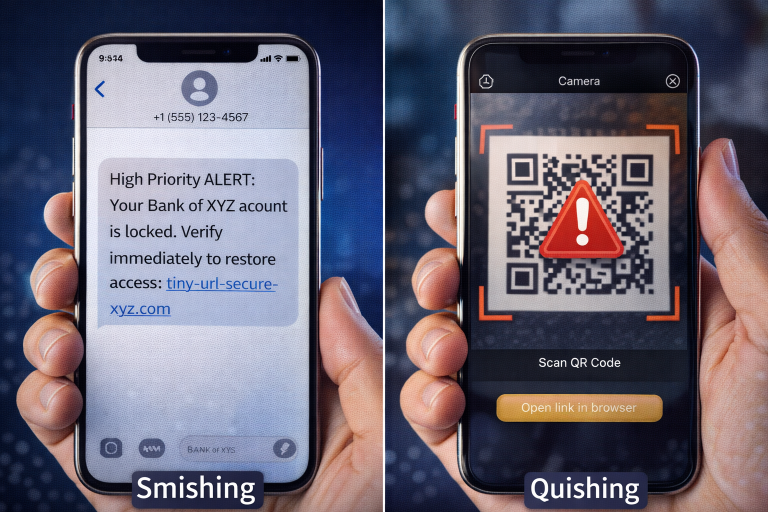 Smishing SMS and QR Code Phishing Examples
